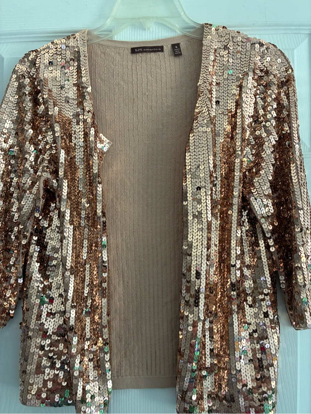 525 America Champagne Gold Sequin Open Cardigan